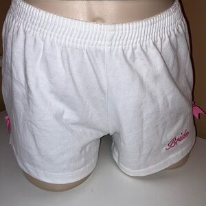 Bride Size Medium White with Pink Ribbon on Side Elastic Waist Shorts.nNew